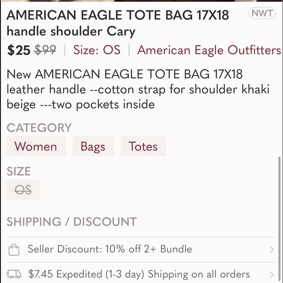 New American Eagle Canvas Tote 17x18 - Picture 5 of 5